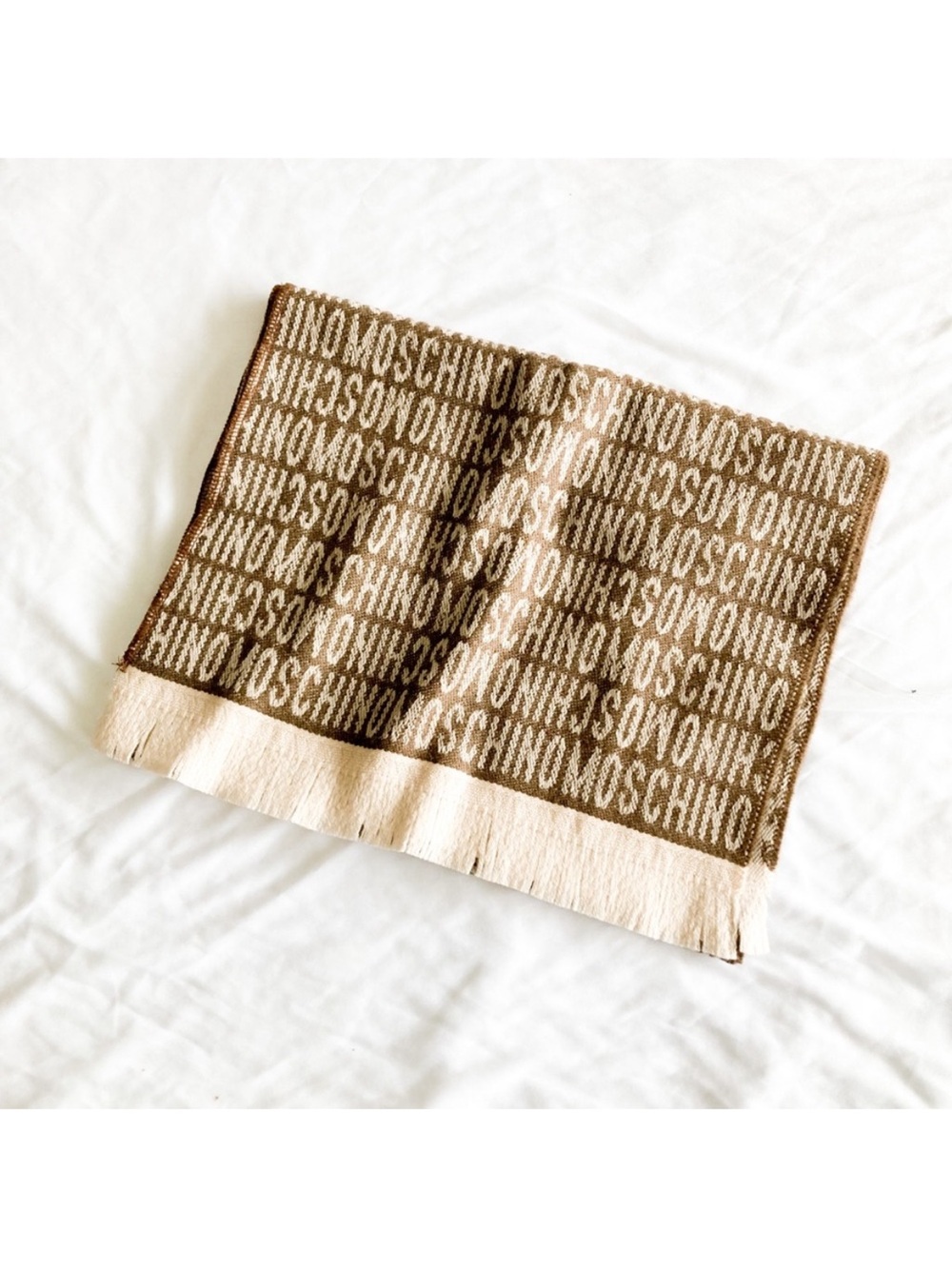 Moschino Brown & Cream Logo Jacquard Throw Blanket